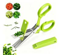 Herb Scissors 5 Blades Stainless Steel Kitchen Cilantro Chopper (Green) | 5X Faster Herb Prep, Ergonomic Handle, Rust-Resistant Blades, Included Comb Safety Cover, Basil Cilantro Parsley Scallions