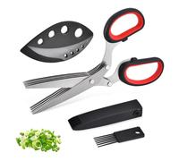 Herb Scissors, Herb Scissors 5 Blades Stainless, Kitchen Scissor, with Cleaning Comb, Safety Cover and Scraper Holes, for Vegetables, Parsley, Coriander, Black