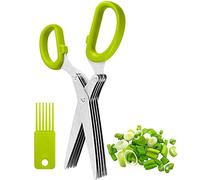Herb Scissors INVODA Multipurpose Kitchen Shears 5 Extremely Sharp Stainless Steel Blades Handy Cleaning Comb Multi Blade Time Saving Cut, Slice Chop Herbs Fast (Green)