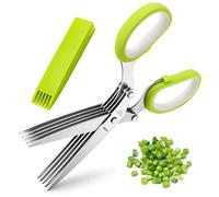 Herb Scissors, Multipurpose 5 Blade Kitchen Herb Shears Herb Cutter with Safety Cover and Cleaning Comb for Chopping Basil Chive Parsley