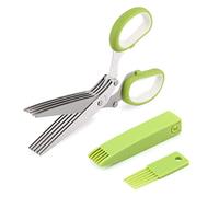 Herb Scissors Multipurpose Cutting Shears with 5 Blades Kitchen Salad Shears with Safety Cover Cleaning Comb Coriander Onion Basil Chop Chewing Parsley Green