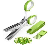 Herb Scissors Set with 5 Multi Stainless Steel Blades, Safe Cover and Cleaning Comb, Multipurpose Kitchen Chopping Shear, Mincer, Sharp Dishwasher Safe Kitchen Gadget, Culinary Cutter Chopper