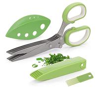 Herb Scissors with 5 Blades and Cover, Kitchen Scissor Herb Cutter Chopper Multipurpose Cutting Shredder Stainless Steel Herb Shears Strippers Mincer Herb Peeler Vegetable Blades Tool Kit