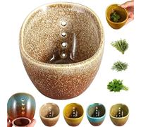 Herb Stripper Bowl, Ceramic Garlic Grater & Herb Peeling Bowl with 4 Holes | Kitchen Leaf Stripping Tool, Pottery Her-b Peeler for Coriander, Thyme, Rosemary