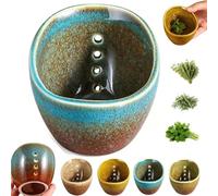 Herb Stripper Bowl, Ceramic Garlic Grater & Herb Peeling Bowl with 4 Holes | Kitchen Leaf Stripping Tool, Pottery Her-b Peeler for Coriander, Thyme, Rosemary