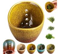 Herb Stripper Bowl, Ceramic Garlic Grater & Herb Peeling Bowl with 4 Holes | Kitchen Leaf Stripping Tool, Pottery Her-b Peeler for Coriander, Thyme, Rosemary
