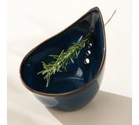 Herb Stripper Bowl, Ceramic Herb Peeling Bowl, Kitchen Herbs Leaf Stripping Tool, Pottery Herb Peeler for Kale, Thyme, Basil, Rosemary Stripper (Blue)
