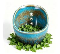 Herb Stripper Bowl, Ceramic Herb Stripper Tool with Multiple Hole Sizes, Handmade Pottery Leaf Stripping Bowl for Kale, Basil, Rosemary, Thyme, Kitchen Gadget for Herbs Peeling & Root Removal