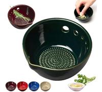 Herb Stripper Bowl, Handmade Ceramic Herb Stripper Tool, 2-in-1 Garlic Grater & Herb Bowl with 5 Hole Sizes, Efficient Peeling Kitchen Tools Supplies for Peeling Off The Leafy Assembly (Green)