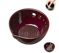 Herb Stripper Bowl with Garlic Grater, Handmade Ceramic 2-in-1 Kitchen Tool - Efficient Herb Stripping Tool with 5 Hole Sizes & Drainage Port for Salads, Cooking & Dressing Preparation (rose red)