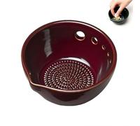 Herb Stripper Bowl with Grater - Resin Herb Stripper Tool with 5 Hole Sizes,2-in-1 Ceramic Herbs Strippers and Garlic Grater Bowl, Different Sizes of Round Holes, Kitchenware for Root Removal