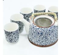 Herbal Blue Pattern Teapot Set With 6 Cups - Eco-Friendly Gift