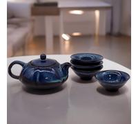 Herbal Blues Teapot & 4 Cups Set - Ceramic Tea Gift