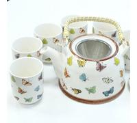 Herbal Butterfly Teapot Set With 6 Cups - Eco-Friendly Ceramic Gift