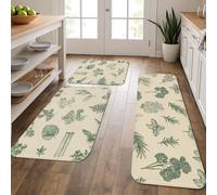 Herbal Kitchen Mats for Floor, Green Botanical Vintage Soft Mats, Cushioned Comfort Waterproof Non Slip Decor Rugs for Kitchen Sinks Laundryroom Bathroom 3Pcs