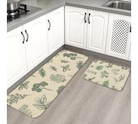 Herbal Kitchen Mats for Floor, Green Botanical Vintage Soft Mats, Cushioned Comfort Waterproof Non Slip Decor Rugs for Kitchen Sinks Laundryroom Bathroom 2PCS