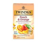 Twinings Peach and Orange Herbal Tea Individually Wrapped 20 Pack (1 Piece), Juicy and Fruity, Naturally Caffeine Free, Hot or Chilled, 20 Tea Bags