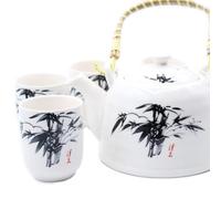Herbal Teapot Blue Stone Oriental .Built in Teastrainer and 6 Matching Cups