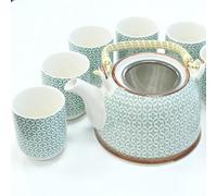 Herbal Teapot Set With 6 Cups - Green Mosaic - Eco-Friendly Gift