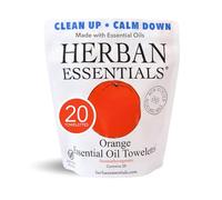 Herban Essentials Orange Towelettes - Essential Oil Wipes for Hands, Travel Face Wipes - Natural Hand Wipes, Moist Towelettes Individually Wrapped Body Wipes - 20 Count