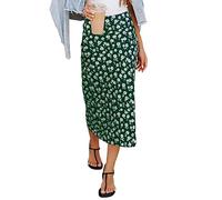 HERBATOMIA Women’s High Waist Casual Washed Frayed Stretchy Jean Skirts for Women, Floral Green-82, M