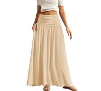 HERBATOMIA Women’s Maxi Skirt Flowy Ruched Stretchy High Waisted Summer 2026 Solid Long Skirts for Women with Pockets, Apricot, XXL