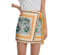 HERBATOMIA Women's Mini Wrap Skirt Floral Print A-Line Boho Knot Side High Waist Summer Casual Beach Skirt for Women, Orange, XS
