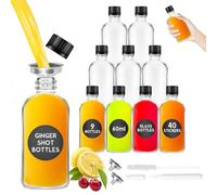Herbbree Glass Shot Bottles with Lids - 9 Pack 60ml Small Ginger Shots Bottles with 2 Funnels, Labels, Brush, Pen, 2oz Reusable Glass Juice Bottle for Juice, Ginger, Whiskey, Essential