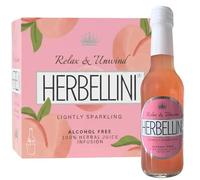 Herbellini 0.0% Alcohol free cocktail - Sparkling peach Bellini mocktail (4x250ml). Natural botanical infusion with chamomile & lemon balm - 100% juice, no added sugar, vegan & gluten free.