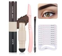 HERBENJOY Eyebrow Stamp Stencil Kit, Long Lasting Waterproof Brow Stamp Kit, Easy To Use Highly Pigmented Eyebrow Powder Makeup Reusable Eye Brow Stencil Template Set (Black & Dark Brown)