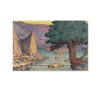 Herbert Crowley River Landscape with Rapids 1911-24 Art Nouveau Style Wall Art Featuring Mountain, Tree And Rapids Elements Canvas Painting Wall Art Decorative Picture Prints Modern Decor Unframe 24x