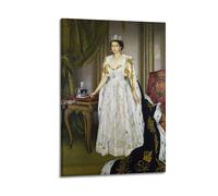 Herbert James Gunn，Queen Elizabeth II in Coronation Robes Posters Versatile Canvas Print Wall Art Paintings Home Decor for Living Room Bedroom 12x18inch(30x45cm)