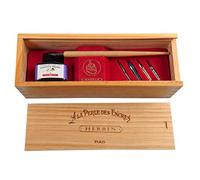 Herbin 27077T - Wooden box "Violette pensée/Violet pansy'' including a wooden nib holder, 5 metal nibs, a 30 ml ink bottle and instructions