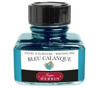 Herbin Jacques Ref 13014T - Ink for Fountain Pens & Rollerball Pens - Blue Calanque/Creek Blue - 30ml Bottle with Integrated Pen Rest - Blue-Coloured