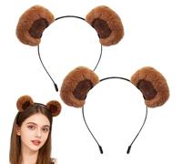 HERBINSOLS 2 PCS Brown Bear Ears Headbands - Xmas Cute Animal Ears Headband Soft for Washing Face Women - Funny Christmas Costume Chipmunk Ears for Adult Hair AAccessories Cosplay Party