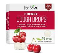 Herbion Naturals Cough Drops with Natural Cherry Flavor, Dietary Supplement, Soothes Cough, for Adults and Children Over 6 Years, 18 Drops, No Artificial Flavor, No Added Color.