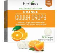 Herbion Naturals Sugar-Free Cough Drops with Natural Orange Flavor, Soothes Sore Throat, for Adults, Children 6 and Above, 18Cts