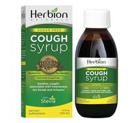 Herbion Naturals Sugar-Free Cough Syrup with Stevia, Helps Relieve Cough and Soothes Sore Throat, for Adults and Kids 6 Months and Above, 5 FL Oz