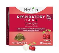 Herbion Respiratory Care Lozenges, Cherry Flavour - Herbal Blend for Throat Comfort & Respiratory Wellness - 18 Lozenges, No Added Colours