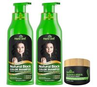 Herbishh Ammonia-Free Hair Colour Shampoo for Grey Hair, Black, 500 ml Pack of 2 with Argan Intense Hair Mask 150 g | 3-in-1 Hair Dye Shampoo Colours, Cleanses & Conditions, Long-Lasting Colour