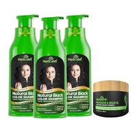 Herbishh Ammonia-Free Hair Colour Shampoo for Grey Hair, Black, 500 ml Pack of 3 with Argan Intense Hair Mask 150 g | 3-in-1 Hair Dye Shampoo Colours, Cleanses & Conditions, Long-Lasting Colour