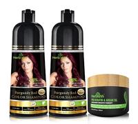 Herbishh Ammonia-Free Hair Colour Shampoo for Grey Hair, Burgundy, 500 ml Pack of 2 with Argan Intense Hair Mask 150 g | 3-in-1 Hair Dye Shampoo Colours, Cleanses & Conditions, Long-Lasting Colour