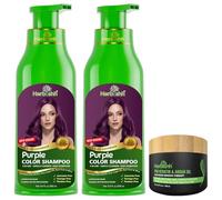 Herbishh Ammonia-Free Hair Colour Shampoo for Grey Hair, Purple, 500 ml Pack of 2 with Argan Intense Hair Mask 150 g | 3-in-1 Hair Dye Shampoo Colours, Cleanses & Conditions, Long-Lasting Colour
