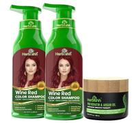 Herbishh Ammonia-Free Hair Colour Shampoo for Grey Hair, Wine Red, 500 ml Pack of 2 with Argan Intense Hair Mask 150 g | 3-in-1 Hair Dye Shampoo Colours, Cleanses & Conditions, Long-Lasting Colour