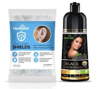 Herbishh Black 3 in 1 Hair Dye Shampoo 16.9 Fl Oz and Hair Dye Stain Protection for Ears 100 pcs Combo, Champu Para Canas Mujer - Color Shampoo for Gray Hair & Waterproof Plastic Ear Shower Caps