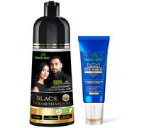 Herbishh Black Hair Dye Shampoo 200ml + Hair Color Stain Protector Cream - Grey Coverage & Skin Protection Bundle