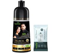 Herbishh Black Hair Dye Shampoo 200ml + Hair Color Stain Remover Wipes - Grey Coverage & Mess-Free Cleanup