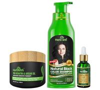 Herbishh Black Hair Dye Shampoo 3 In 1- Color Shampoo For Gray Hair Coverage 500 ML, Argan Oil & Pro Keratin Deep Conditioning Hair Mask 150gm and Ginger Essential Oil Serum For Hair Growth 30ml
