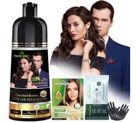 Herbishh Chestnut Brown Hair Dye Shampoo 200ml + Hair Color Stain Remover Wipes - Grey Coverage & Mess-Free Cleanup