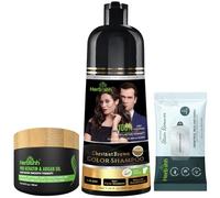 Herbishh Chestnut Brown Hair Dye Shampoo 200ml + Stain Remover Wipes + Argan Hair Mask 150ml - Mess-Free Coloring & Deep Conditioning